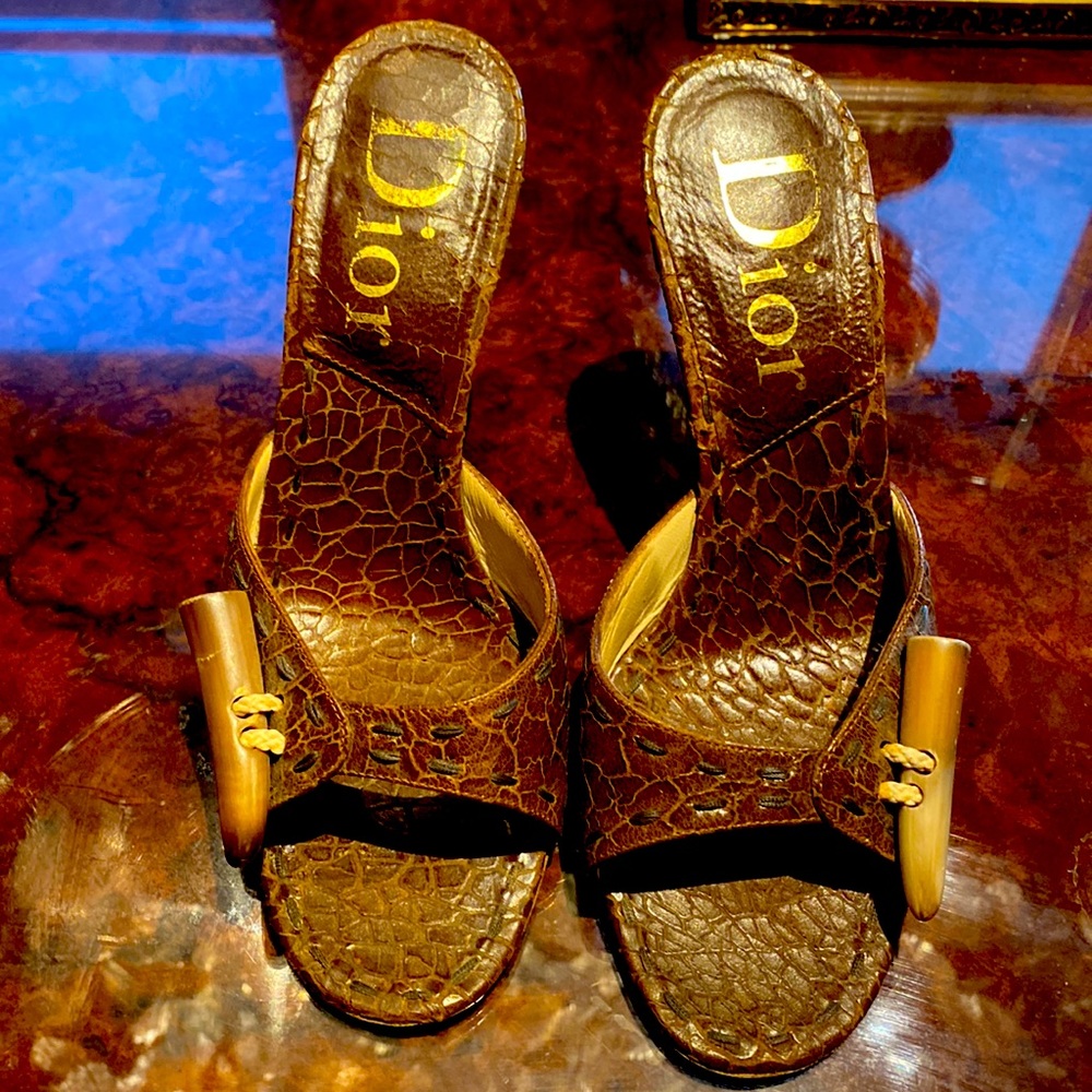 Dior horn & croc-embossed sandals/mules
